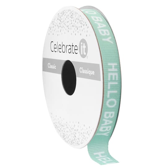 3/8" x 7yd. Sage Hello Baby Grosgrain Ribbon by Celebrate It® Classic